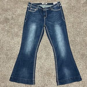 Rock And Roll Cowgirl Jeans Womens 34x32 Mid-Rise Flared Trouser Jean Blue Denim